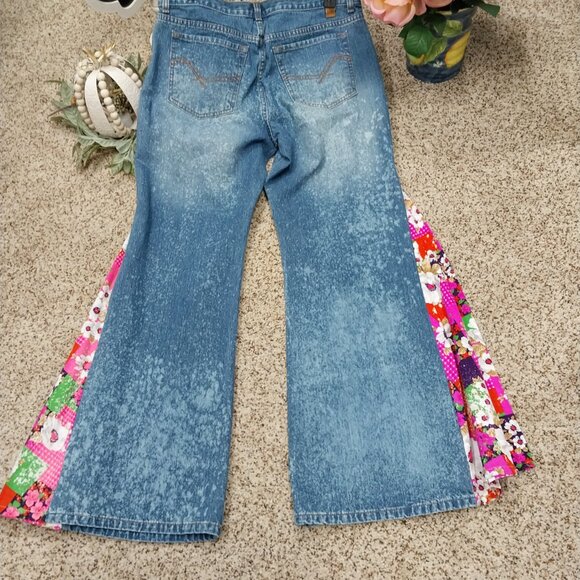 3799 Size 13/14 Upcycled delia's Bleach Dyed Bell-Bottoms, - Picture 4 of 5